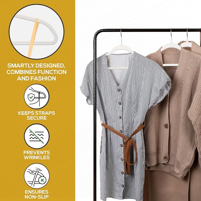Techzoo Premium Velvet Hangers 50 Pack Ultra Thin Non Slip Adult Felt Space Saving Slim Suit Hanger for Closet Heavy Duty Coat Pants Jackets Dress Hangers 360° Swivel Hook Hold Upto 10 lbs White