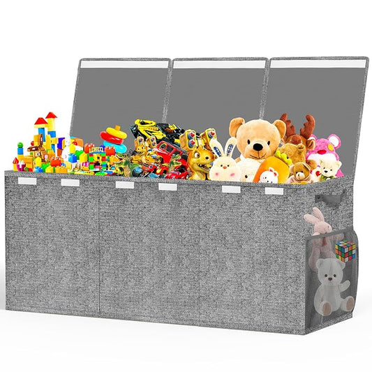 Beadsky Extra Large Toy Box, Toy Chest for Toddlers with Lids, Collapsible Toy Storage Organizer, Kids Bin Boxes Storage Basket for Boys, Girls, Nursery, Living Room, Playroom, 38"x14"x16", Gray