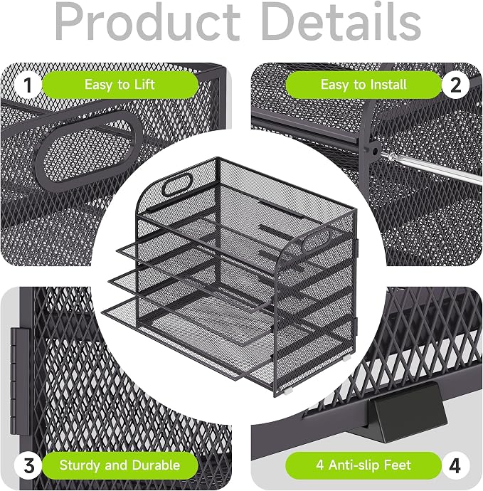 Cawukege 2 Pack 5 Tier Paper Organizer, Letter Tray with Handle, Mesh Desk Organizer, Metal File Organizer, Office Desk Accessories for Home, Office, Classroom, School -Grey