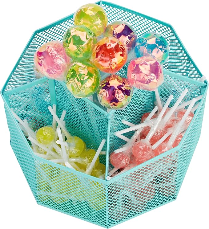 Annova Mesh Desk Organizer Rotate with 5 Compartments Spinning Tidy Candy/Pen Holder Office, Art Supply, Storage, Classroom, Home (Turquoise)