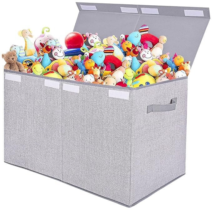 Pantryily Large Toy Box Chest Storage Organizer with Lid,Collapsible Kids Toys Boxes Basket Bins with Sturdy Handles for Boys and Girls, Nursery, Playroom, Closet 25"x13" x16" (Light Grey)