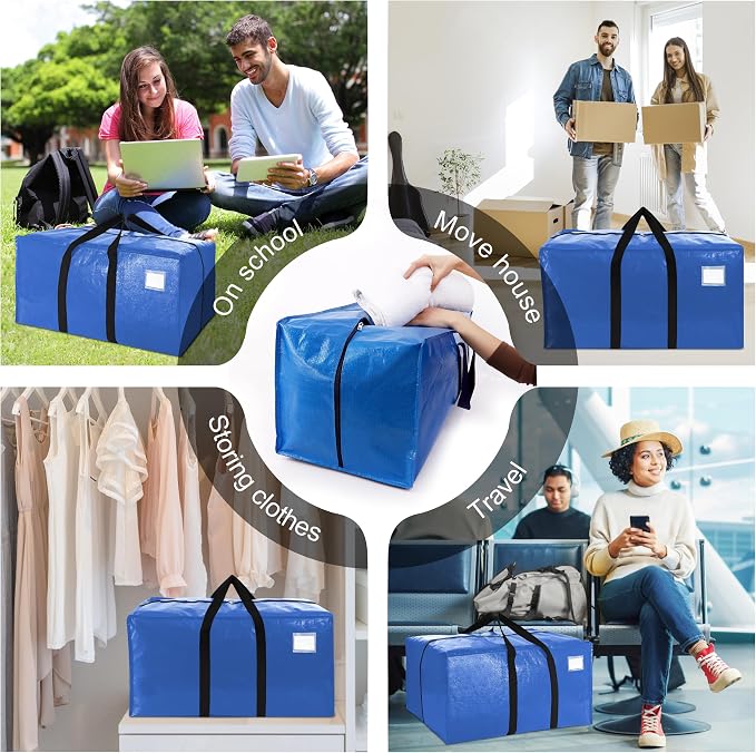 VELVETSURE 12 Pack Heavy Duty Extra Large Moving Bags W/Backpack Straps - Strong Handles & Zippers, Storage Totes For Space Saving, Fold Flat, Alternative to Moving Box and Storage Bin, Multicolor