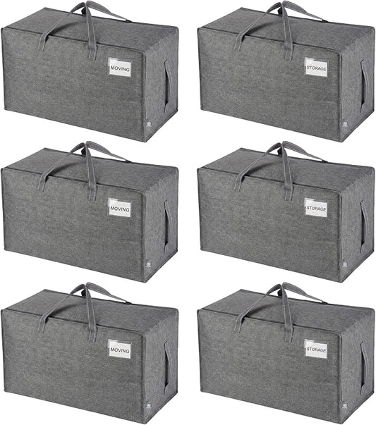 VENO 6 Pack Extra Large Heavy Duty Moving Bags with Wide Opening & Reinforced Handles, Reusable Storage Tote Bags with Strong Zippers for Clothes, College Dorm Essentials & Moving Supplies