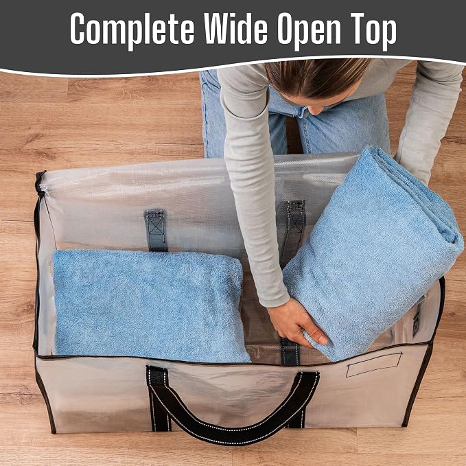 VENO 8 Pack Clear Moving Bags Heavy Duty, 90L Extra Large Transparent Storage Bags, 50lbs Loads, Zippers, Handles & Tag, Moving Boxes Alternative for College Dorm Essentials, Closet