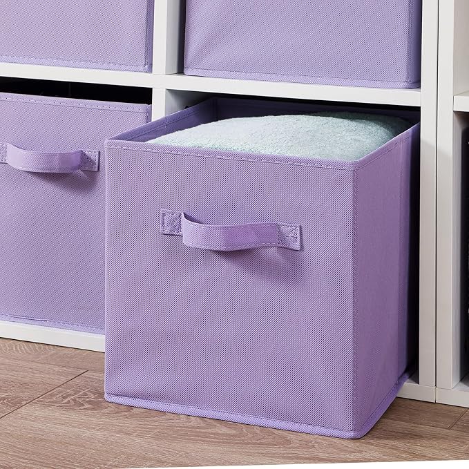 Stero Fabric Storage Bins 6 Pack Fun Colored Durable Storage Cubes with Fabric Handles Foldable Cube Baskets for Home, Kids Room, Closet and Toys Organization Purple