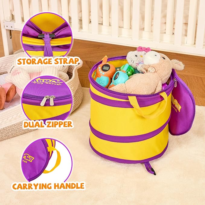 NARMAY Toy Barrel, Pop-Up Toy Storage Organizer, Collapsible Bin for Building Bricks & Small Blocks, Bucket with Handles, All-in-One Organizer for Kids Boys and Girls - 12 x 12 Inch