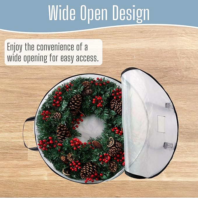 VENO 4 Pack Summer Wreath Storage Container, 24 Inch Clear Wreath Bag, Spring, Christmas Garland Decoration Organizers with Zipper and Durable Handles (Clear, 24"-4 Pack)