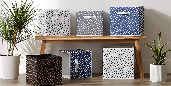 DII Non Woven Polyester Storage Bin, Polka Dot, Black & Gold, Small Set of 2