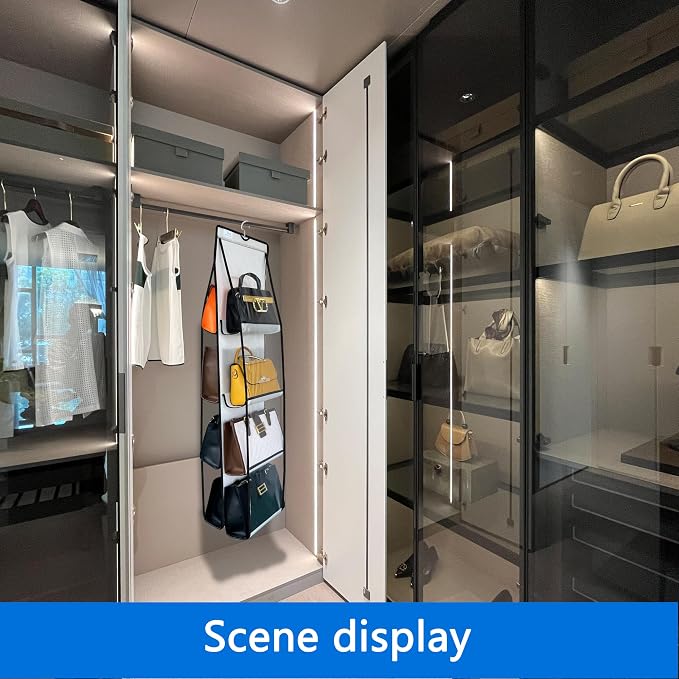 Purse Organizer for Closet, Over the Door Purse Storage with Heavy Duty Metal Hooks, Wall Mounted Handbag Storage Holds up to 8 Bags - Bag Rack for Closet, Door