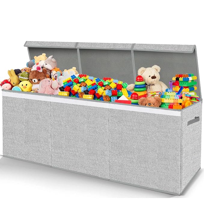 Pantryily Extra Large Toy Box for Girls Boys - Collapsible Kids Toy Chest Boxes Organizers and Storage for Livingroom,Playroom,Closet 35.8"x12.6"x16"(Grey)