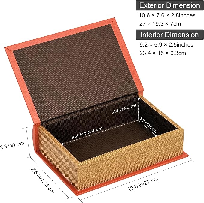 PACOLO Decorative Book Boxes, Faux Wood cover Storage for Hidden Jewelry, Money, and Cash (LORANGERLE)