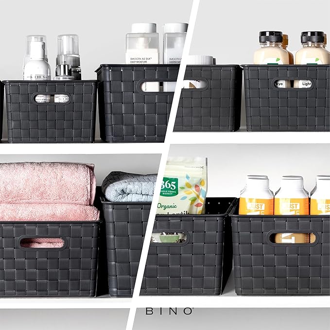 BINO Plastic Storage Baskets Small Black - Portable Rectangular Cabinet Organizer