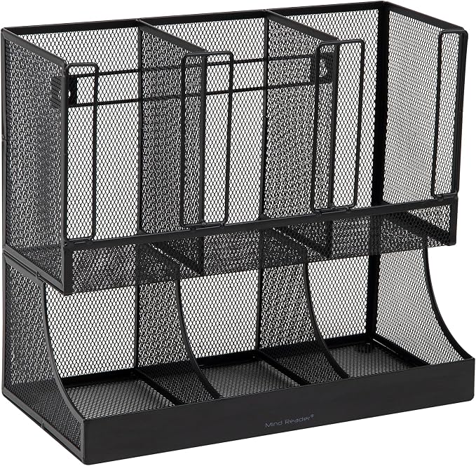 Mind Reader Multipurpose Countertop Organizer, Office Breakrooms, Cup and Condiment Station, Metal Mesh, Black