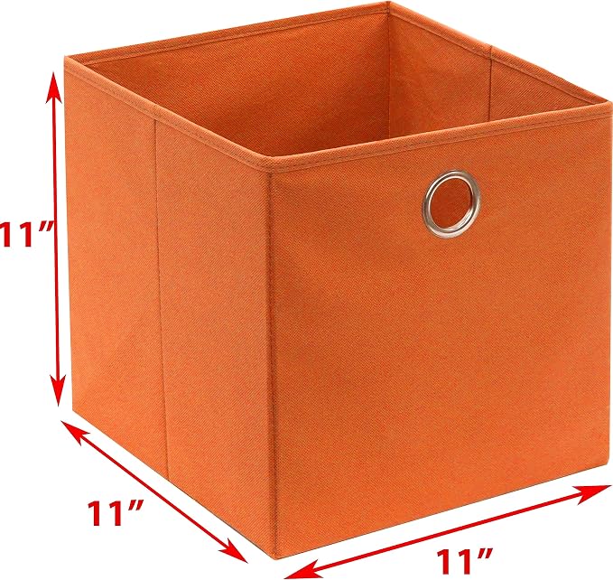 Simple Houseware Foldable Cube Storage Bins with Handles, 11-Inch, Orange, 6-Pack, Fabric Cubes Organizer for Closet or Shelves