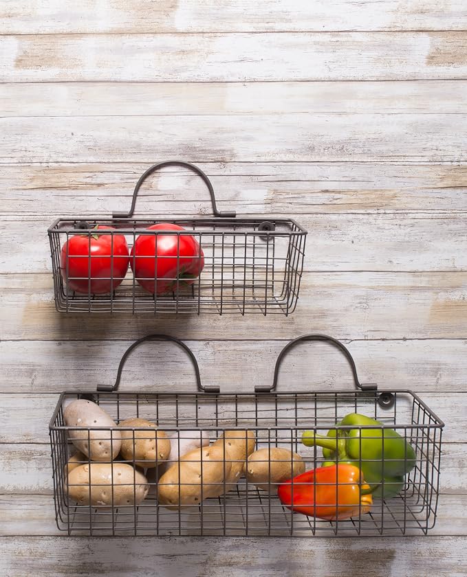 DII Farmhouse Vintage Décor, Wire Wall Basket, Medium, Bronze, 2 Piece