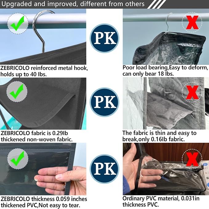 purse organizer, 2 Pack,purse organizer for closet, Upgrade Larger8 Pockets, hand bag storage organizer, bag organizer, thicken Metal Hooks, Black