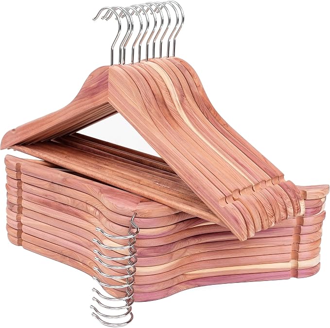 American Red Cedar Wooden Coat Suit Hangers 20 Pack, Wood Skirt Dress Hangers, Smooth Cut Notches- 360°Flexible Hook- Solid Non-Slip Bar-Natural - HL03N2