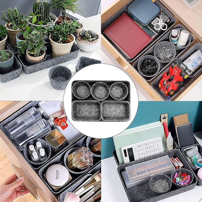 8pcs Drawer Organizers, Separators, Storage Box,Felt Storage Bins Inserts Tool Containers Toy Basket Shelf Cubes Foldable Drawer Dividers Desk Organisers - Grey