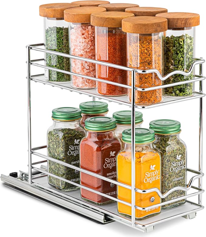 Pull Out Cabinet Organizer for Spices, Cans 4-1/2"W x 10-3/8"D x 8-7/8"H | Heavy Duty with Lifetime Limited Warranty, Pull Out Spice Rack, Cabinet Pull Out Shelf for Cans, Dishes, Etc, Easy to Reach