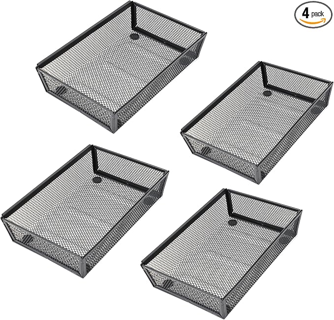 Mesh Tray Kitchen Drawer Utensil Cutlery Tray Office Supplies with Inter-locking Arm Drawer Dividers Organizer for Silverware, Flatware, Home,Office, School,Bedroom(9＂X6＂4pack) Black