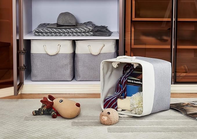 DECOMOMO Cube Storage Bin 13x13, Fabric Storage Bins, Kallax Storage Cubes (Grey & White, 3 Pack)