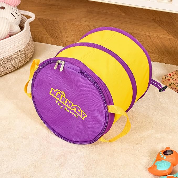 NARMAY Toy Barrel, Pop-Up Toy Storage Organizer, Collapsible Bin for Building Bricks & Small Blocks, Bucket with Handles, All-in-One Organizer for Kids Boys and Girls - 12 x 12 Inch
