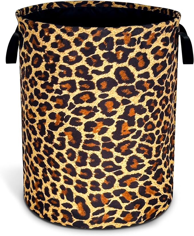 Brown Leopard Laundry Basket Foldable Oxford Cloth Funny Tote Bag Laundry Hamper Clothes Storage Bucket Organizer For Bathroom/Laundry Storage/Bedroom Storage Basket 18.9x16.5 Inch