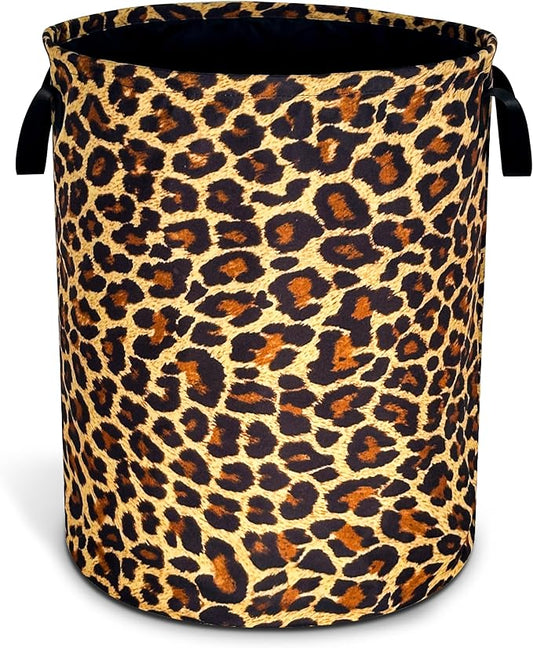 Brown Leopard Laundry Basket Foldable Oxford Cloth Funny Tote Bag Laundry Hamper Clothes Storage Bucket Organizer For Bathroom/Laundry Storage/Bedroom Storage Basket 18.9x16.5 Inch