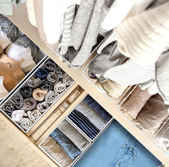 Simple Houseware Underwear Drawer Organizer, Set of 4, Gray | for Sock/Bra/Undergarment/Panty/Onesie, Collapsible