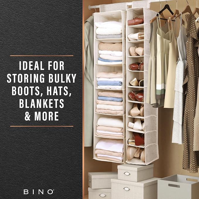 BINO 6-Shelf Sweater Closet Organizer - Beige | Closet Hanging Organizer for Bedroom | Sweater Storage Organizers | Hanging Shelves | Portable Closets for Clothes | Room Essentials