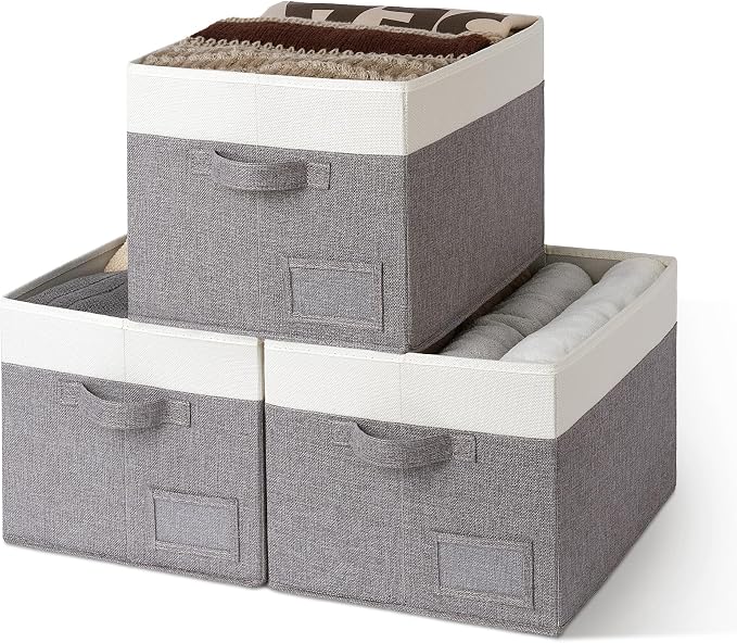 GRANNY SAYS Storage Baskets for Shelves, Fabric Storage Bins for Clothes, Closet Organization Bins, Collapsible Storage Bins with Handles, Decorative Storage Box, Large, 3-Pack