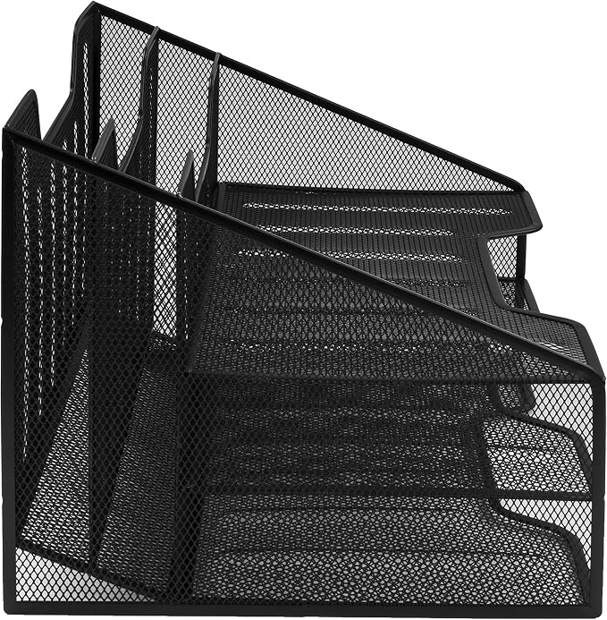 OSCO Black Wiremesh File Organiser | A4 File | Letter Tray | Desk Tray | Desktop Organiser | Paper Organiser | Desk File Organiser Rack| 5 Sections | No Assembly Required | 24 x 32 x 29 cm |