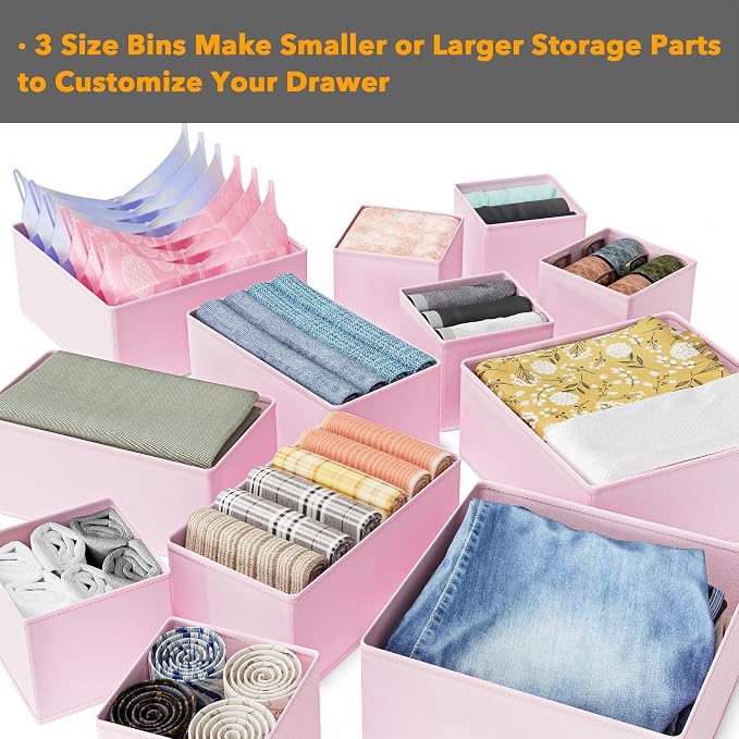 SpaceAid Drawer Organizer Clothes, 12 Pack Dresser Organizer Bins for Nursery, Closet Organization and Storage Dividers for Clothing, Baby Clothes, Underwears, Socks (Pink)