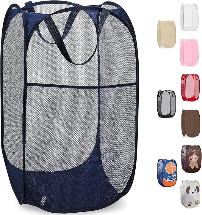 Handy Laundry Collapsible Mesh Foldable Hamper 14" x 14' x 24" Navy Blue