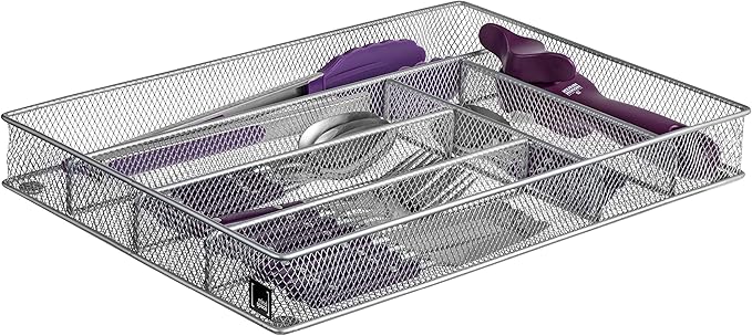 Mindspace Cutlery Organizer Silverware Tray with 6 Compartments | Kitchen Utensil Drawer Organizer | Silverware Tray for Drawer | The Mesh Collection, Silver