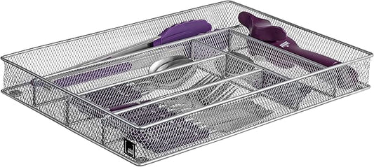 Mindspace Cutlery Organizer Silverware Tray with 6 Compartments | Kitchen Utensil Drawer Organizer | Silverware Tray for Drawer | The Mesh Collection, Silver