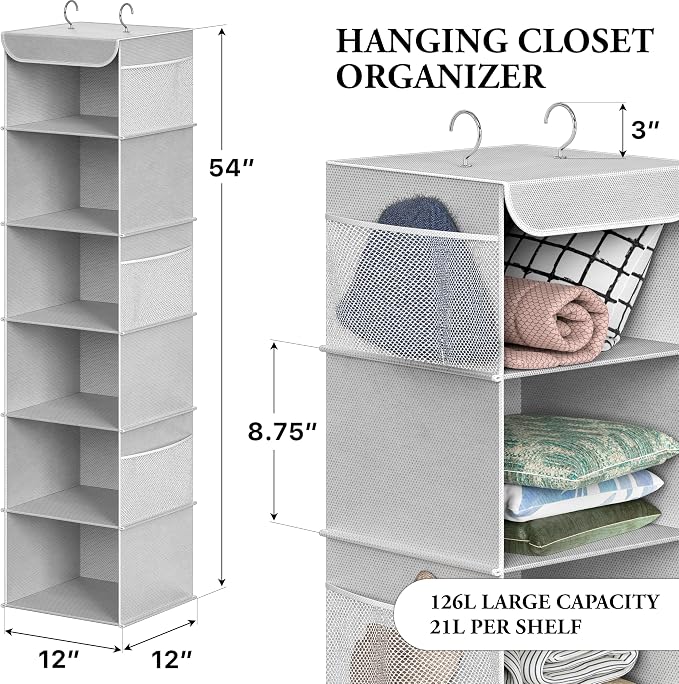 Simple Houseware 6 Shelf Hanging Closet Organizer, Gray