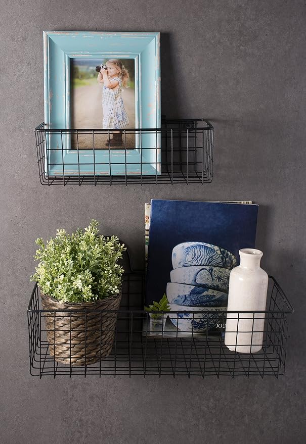 DII Farmhouse Vintage Décor, Wire Wall Basket, Medium, Bronze, 2 Piece