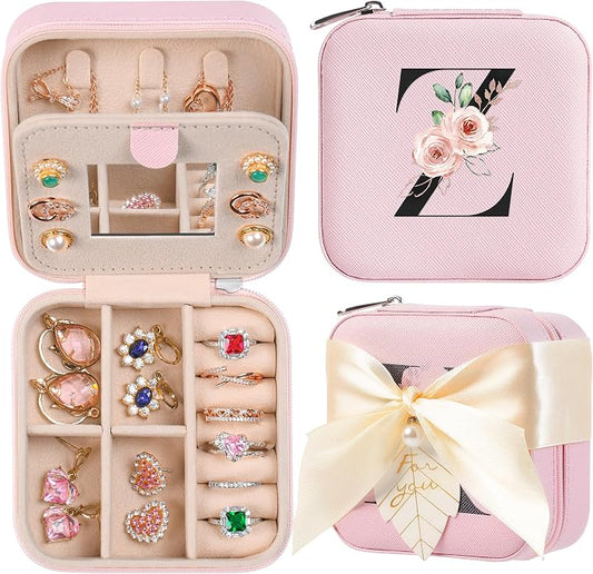 AYGXU Travel Jewelry Box for Women and Girls - Small Case With Initial A-Z - Teacher Gifts