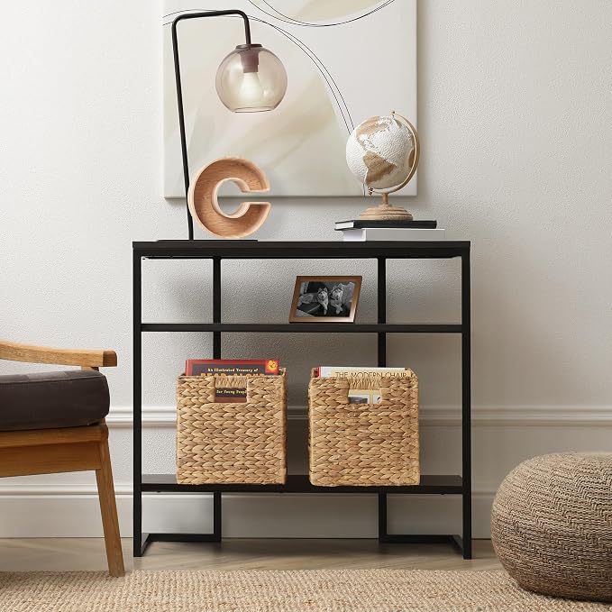 Casafield 10.5" x 10.5" Water Hyacinth Storage Baskets, Natural - Set of 4 Collapsible Cube Organizers, Woven Bins for Bathroom, Bedroom, Laundry, Pantry, Shelves