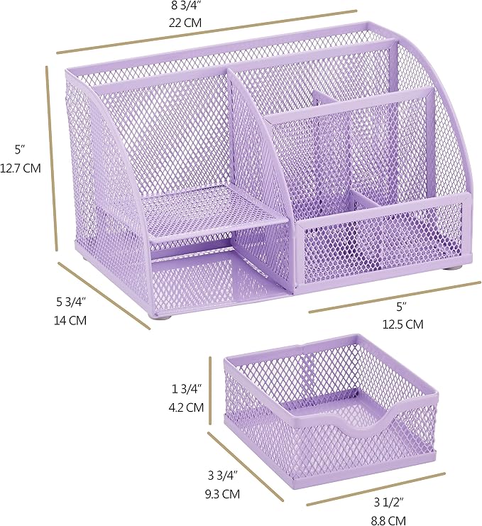 Exerz Desk Organizer Light Purple Office Desk Accessories Supplies Office Storage Desktop Pencil Pen Holder with Drawer Home Workspace