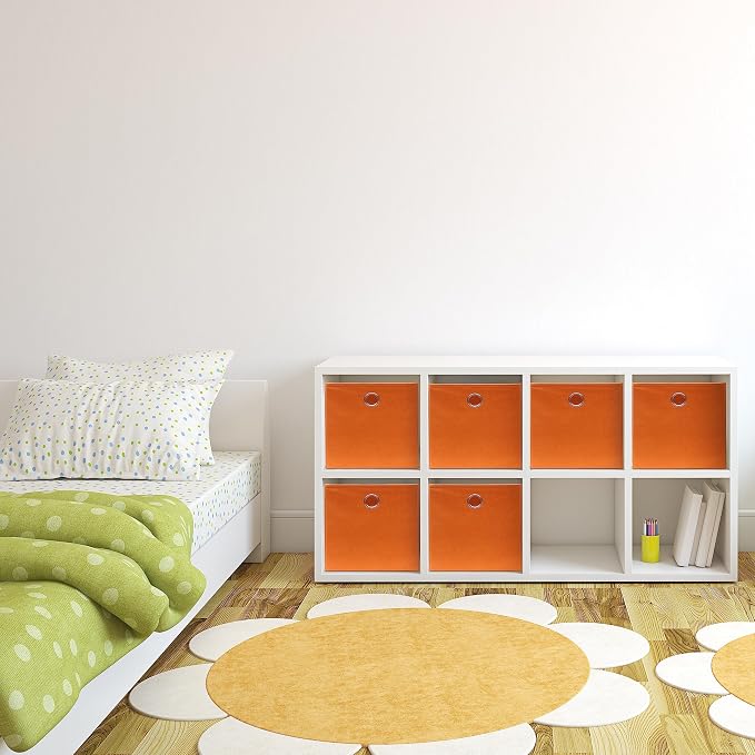 Simple Houseware Foldable Cube Storage Bins with Handles, 11-Inch, Orange, 6-Pack, Fabric Cubes Organizer for Closet or Shelves