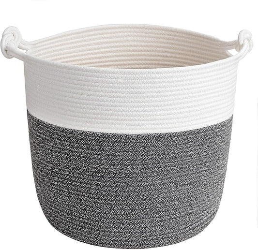 Goodpick Baby Storage Basket, Cotton Rope Laundry Basket for Blankets, Clothes 15 x 14.2 Inches, Nursery Woven Storage Organizing for Toys, Grey