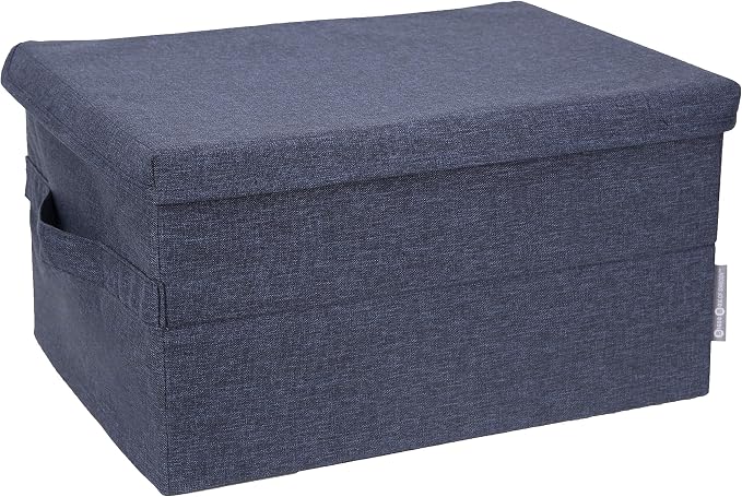 Bigso Box of Sweden Soft Foldable Polyester Storage Box with Lid and Handles for Closets and Rooms - Collapsible Organizer for Clothes and More - 10.2in x 13.8in x 7.5in - Small - Blue