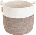 Goodpick Woven Laundry Basket, 15 x 14.2 Inches Cotton Rope Basket for Blankets, Soft Blanket Storage Baskets with Handles for Living Room, Woven Toy Storage Organizer for Nursery, Brown