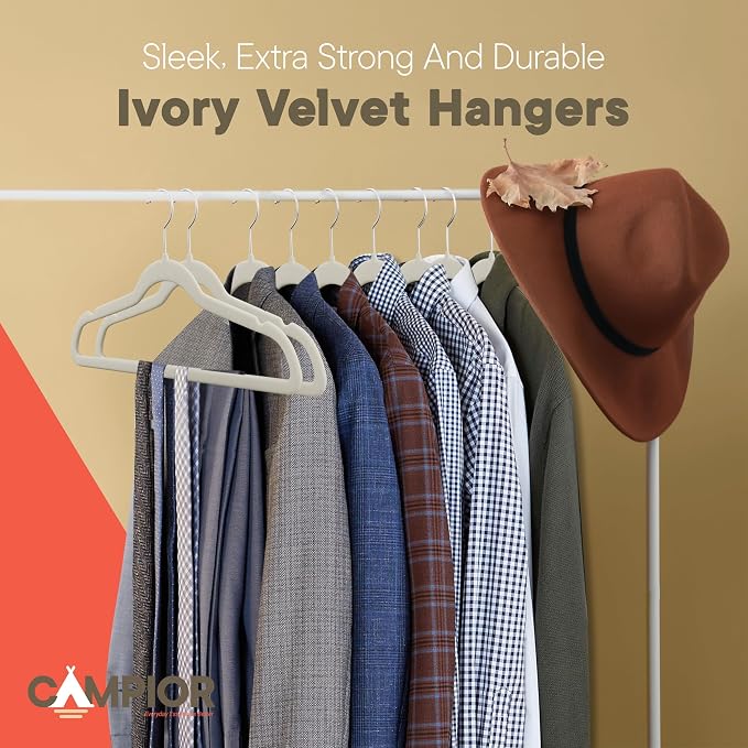 Ivory Velvet Hangers 30 Pack – 360° Swivel Hook, Non-Slip and Space Saving Hangers, Heavy-Duty 11 lbs Weight Capacity - Smooth Velvet Finish for Crease-Free Clothes and Effortless Closet Organization
