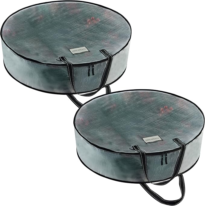 VENO 2 Pack Summer Wreath Storage Container, 24 Inch Clear Wreath Bag, Spring, Christmas Garland Decoration Organizers with Zipper and Durable Handles (Clear, 24"-2 Pack)