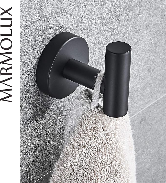 MARMOLUX ACC - Towel Hook Black Bathroom Single Coat Hooks Bath Kitchen Small Hand Towel Holder Hat Door Hanger Rack Home Storage Stainless Steel Bathroom Hardware Set Wall Mount Matte Black