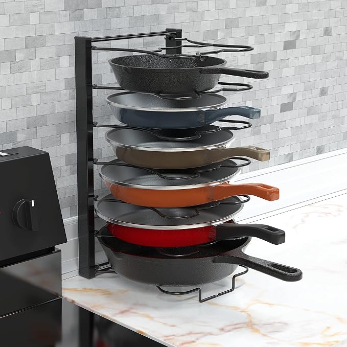 Simple Houseware 7 Compartments Height Adjustable Pan Organizer, Black