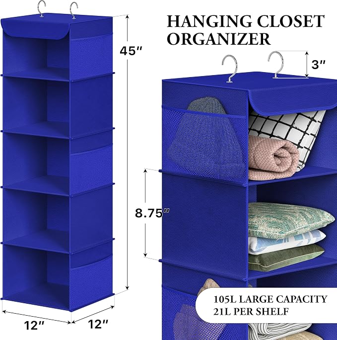 Simple Houseware 5 Shelf Hanging Closet Organizer, Dark Blue